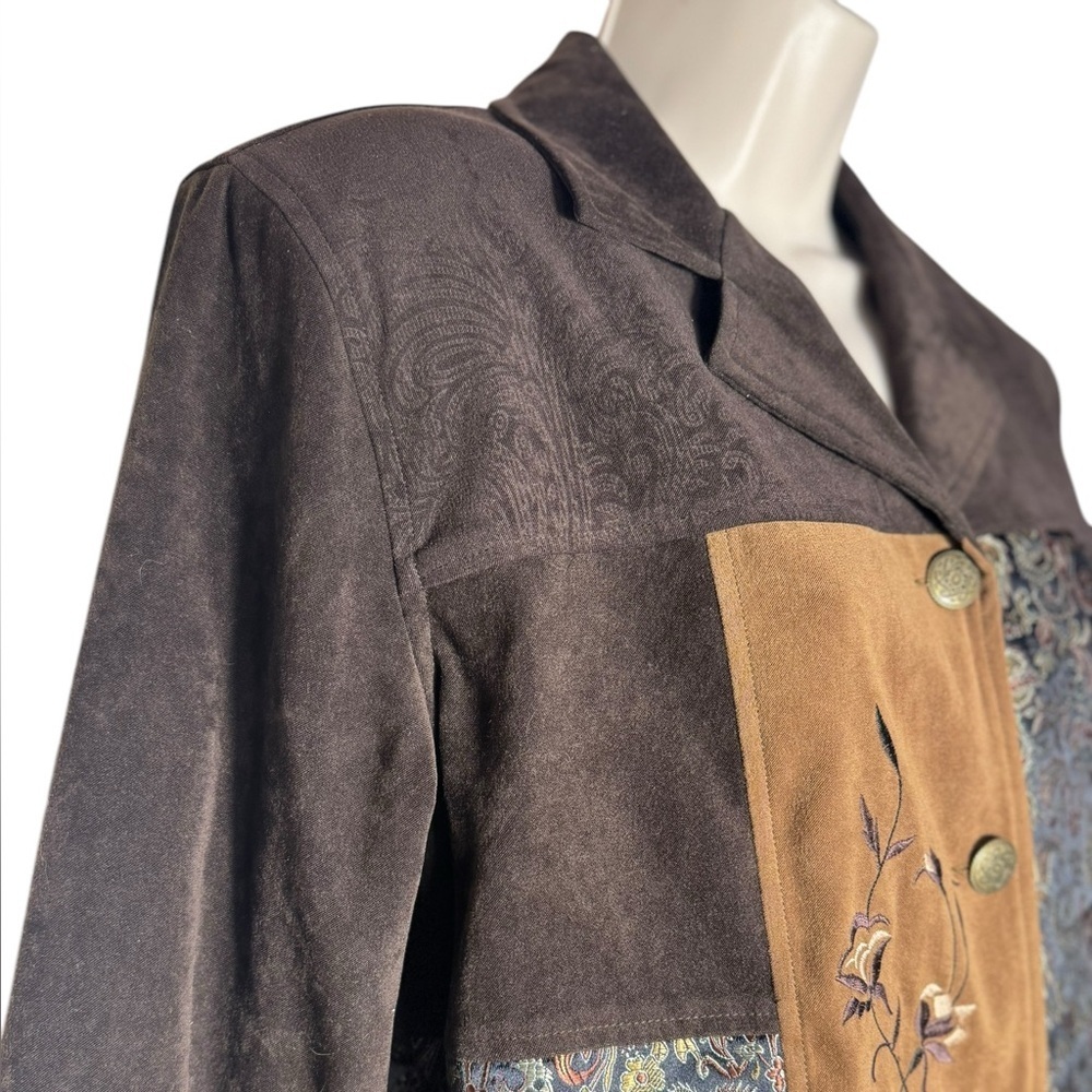 Notations Patchwork Brown Blazer Womens Jacket Si… - image 4